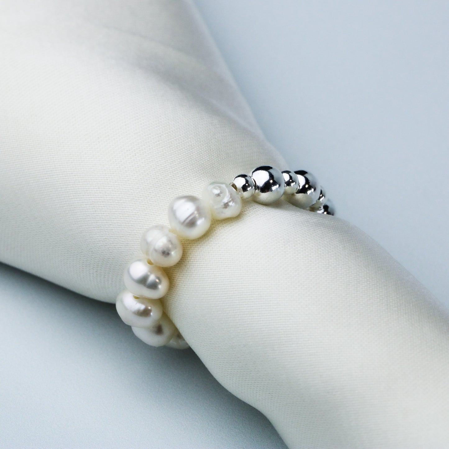 Pearl and Silver Beaded Ring