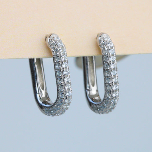 Blue or White Crystal Oval Hoop Earrings