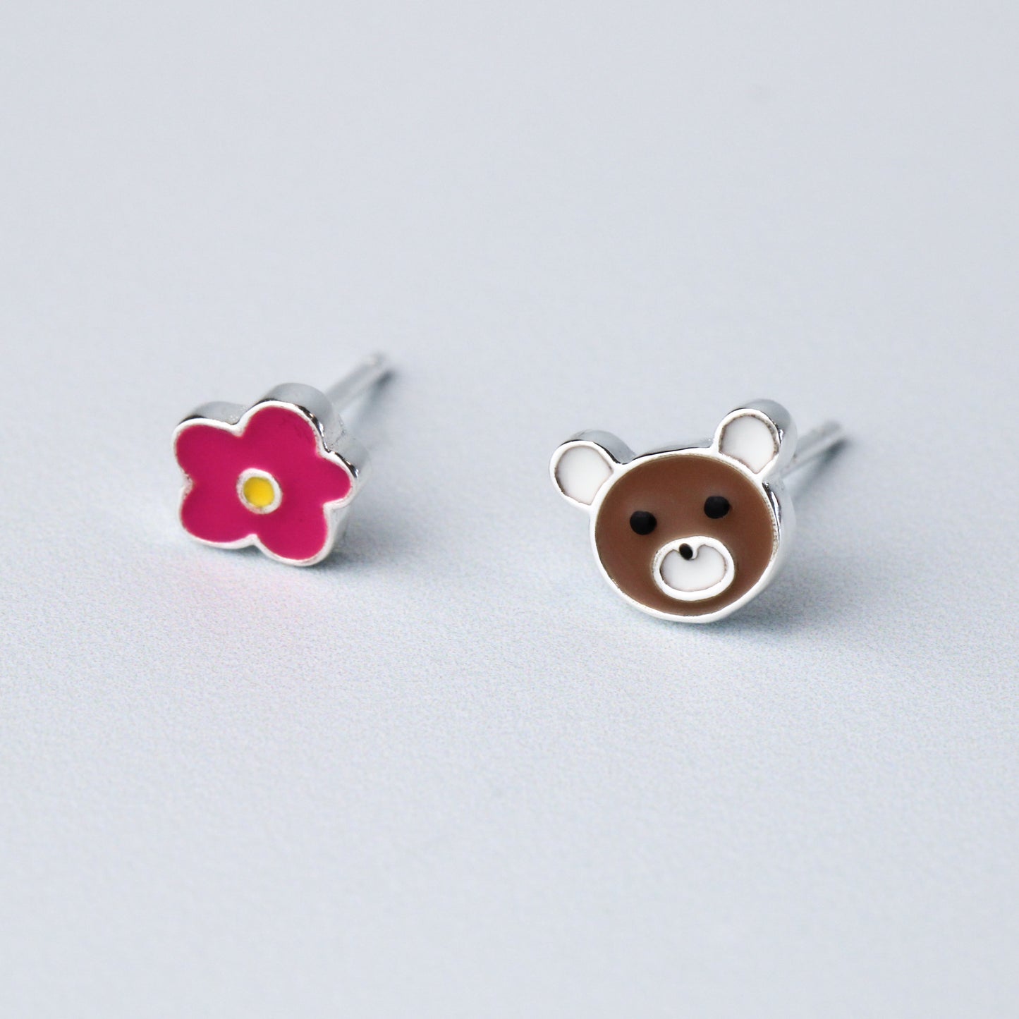 Bear and Flower Stud Earrings