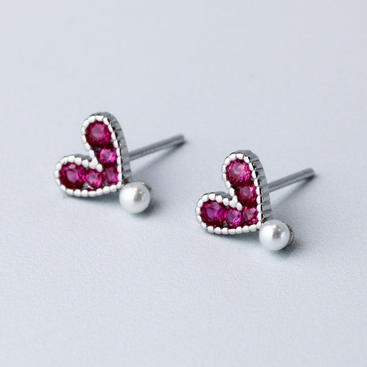 Crystal and Pearl Heart Stud Earrings