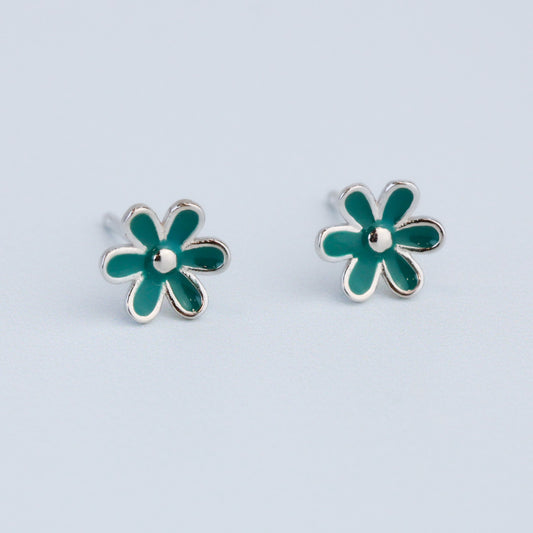 Dainty Blue Flower Stud Earrings