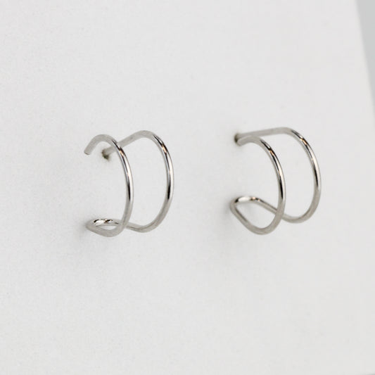 Double Bar Huggie Hoop Cuff Earrings
