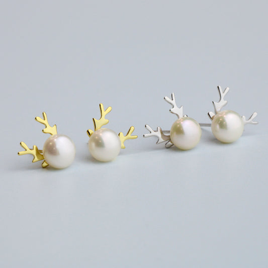 Pearl Reindeer Stud Earrings