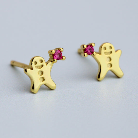 Gold Colour Gingerbread Man Stud Earrings