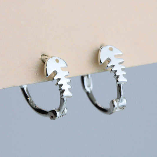 Fishbone Huggie Hoop Earrings