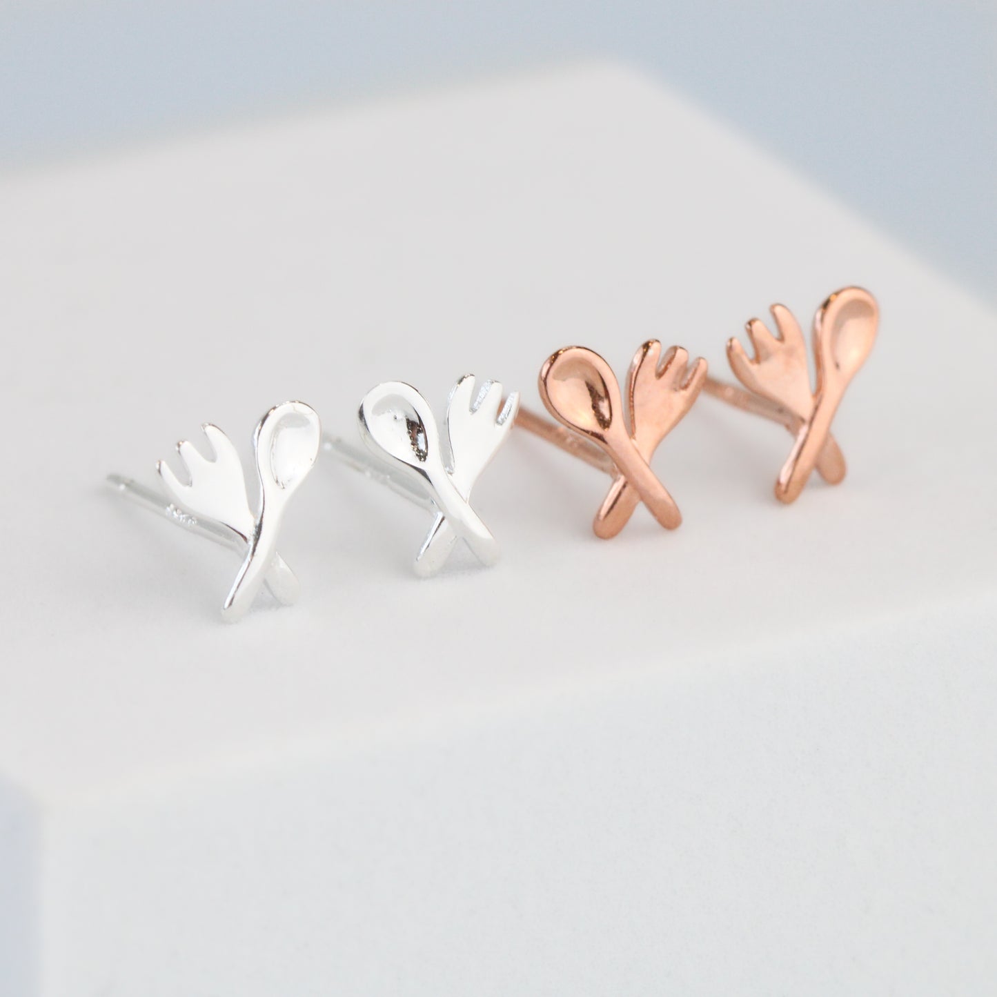 Tiny Spoon and Fork Stud Earrings