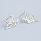 Brushed Finish Origami Crane Stud Earrings
