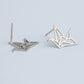Brushed Finish Origami Crane Stud Earrings