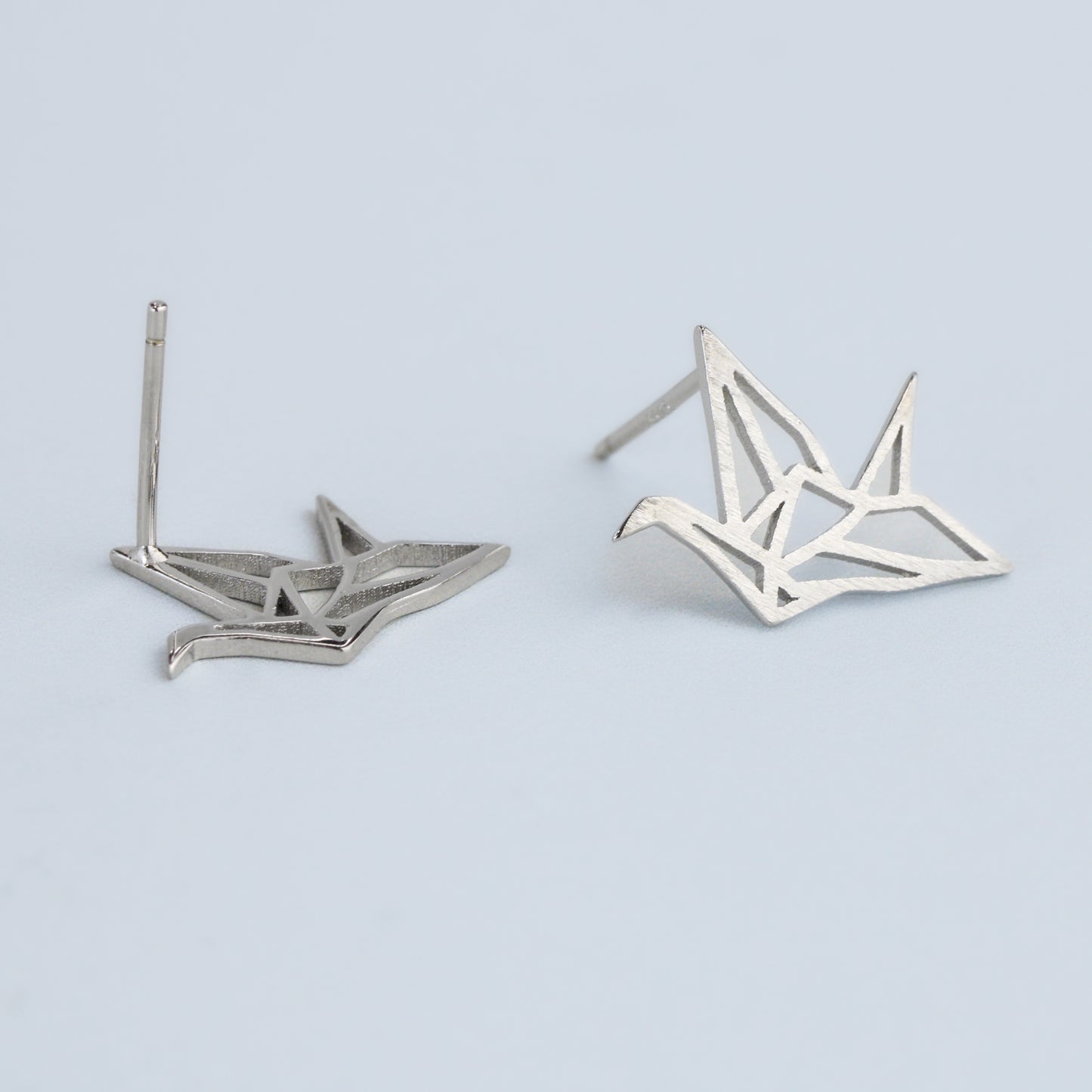 Brushed Finish Origami Crane Stud Earrings
