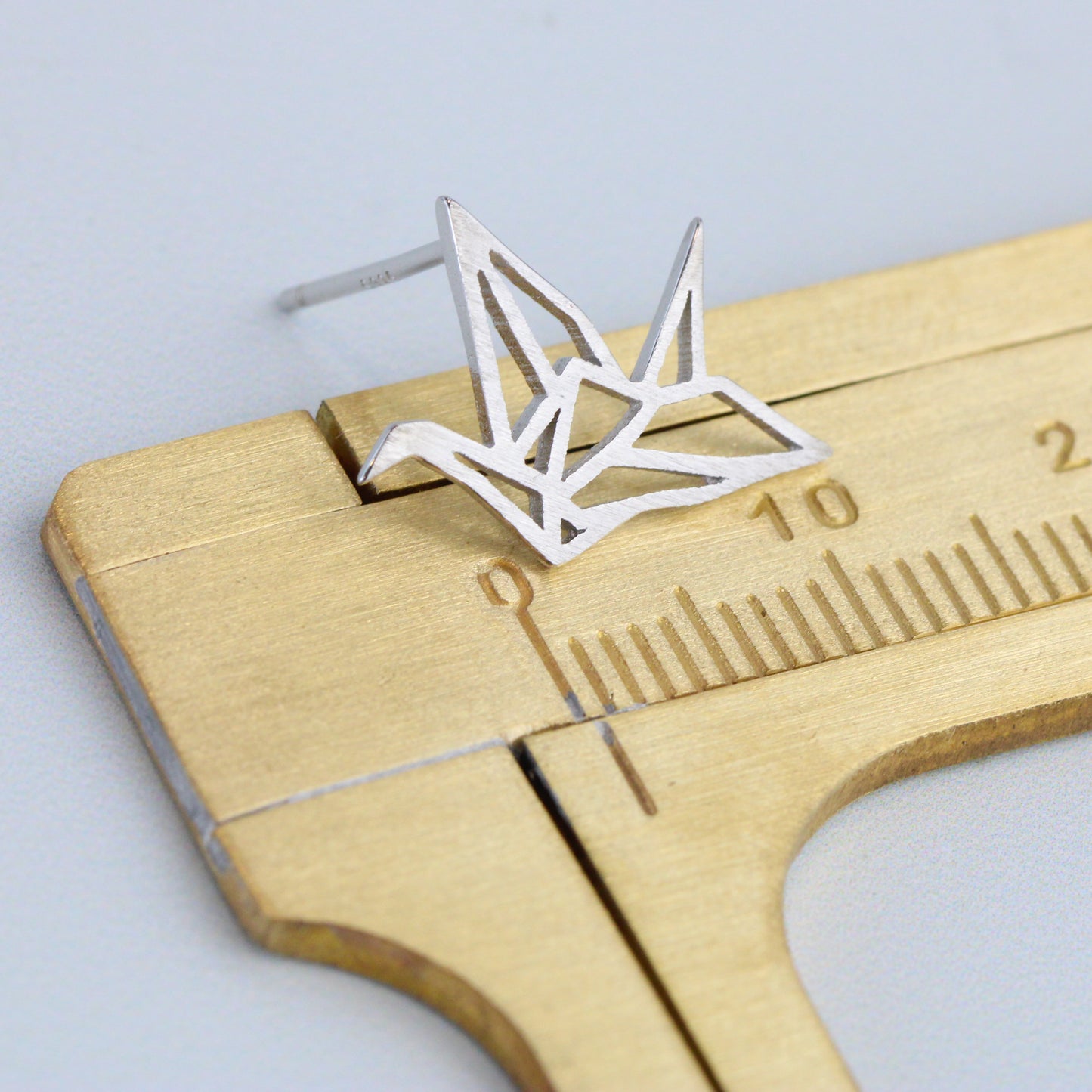 Brushed Finish Origami Crane Stud Earrings