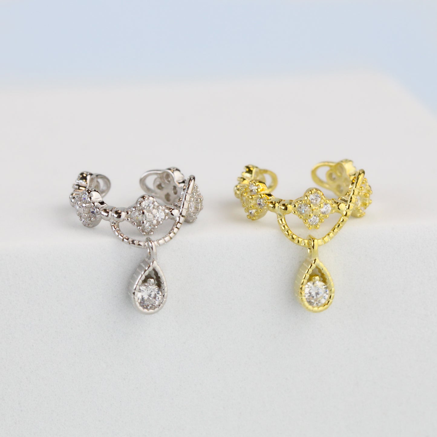 Ornate Zirconia Drop Ear Cuff