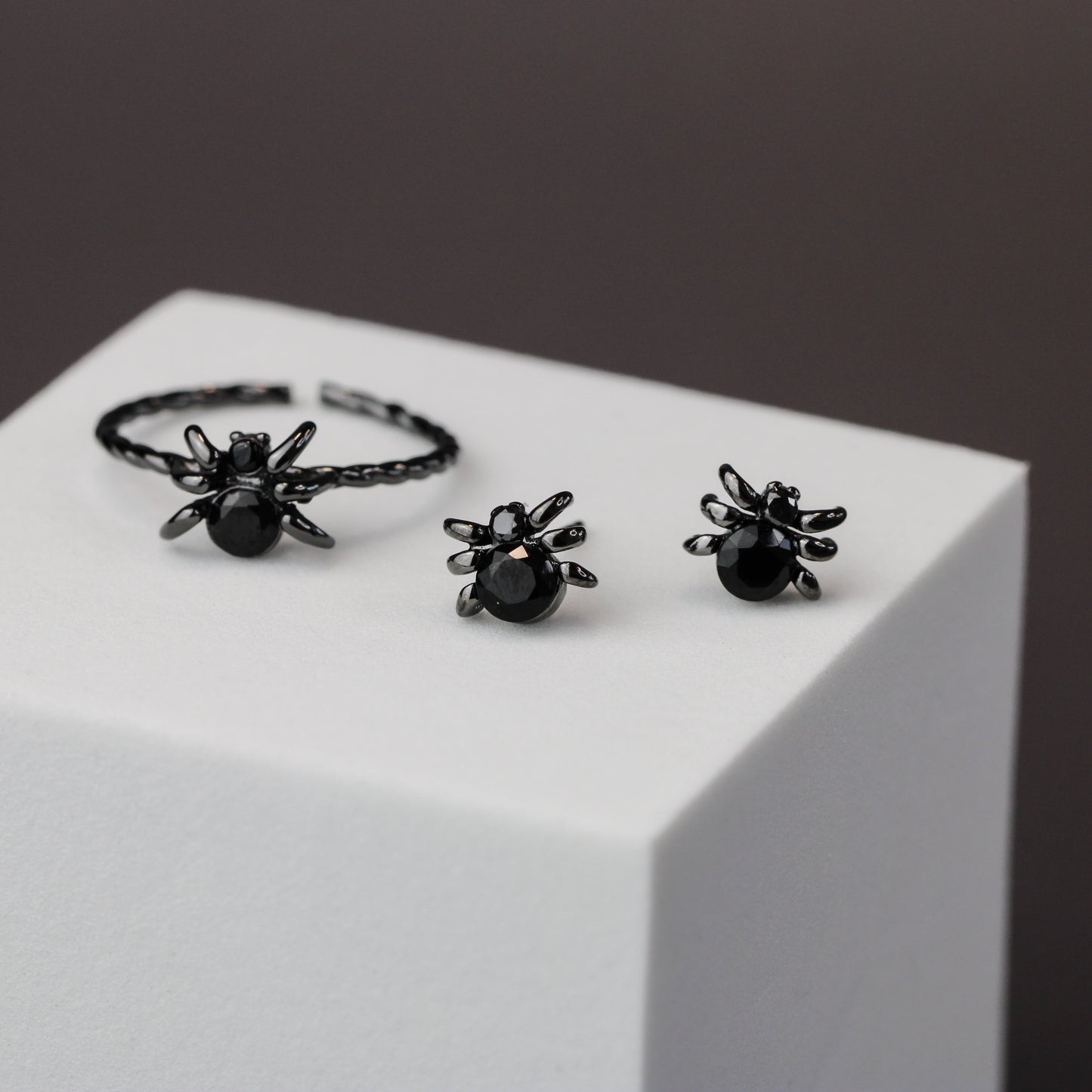Black Crystal Spider Stud Earrings