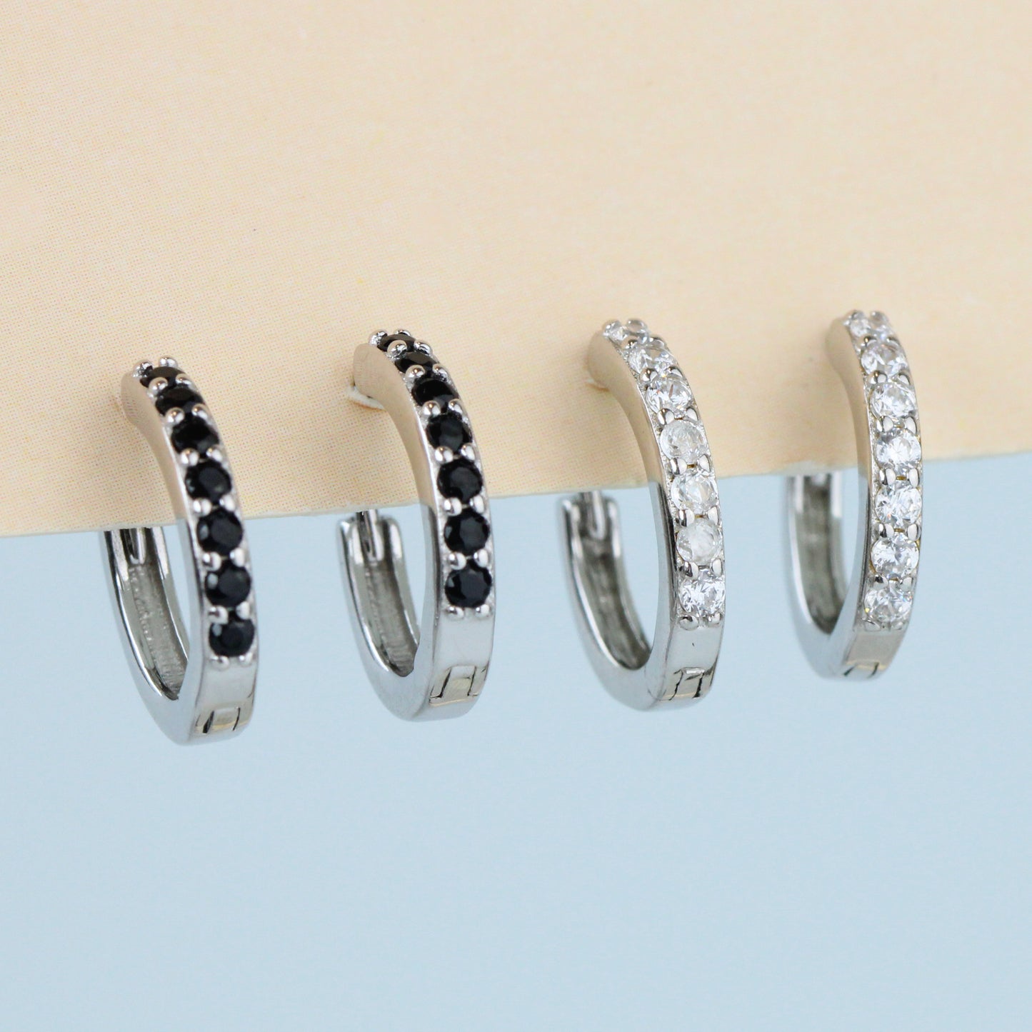 Black or White Crystal Hoop Earrings