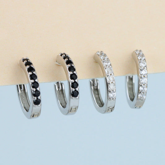 Black or White Crystal Hoop Earrings
