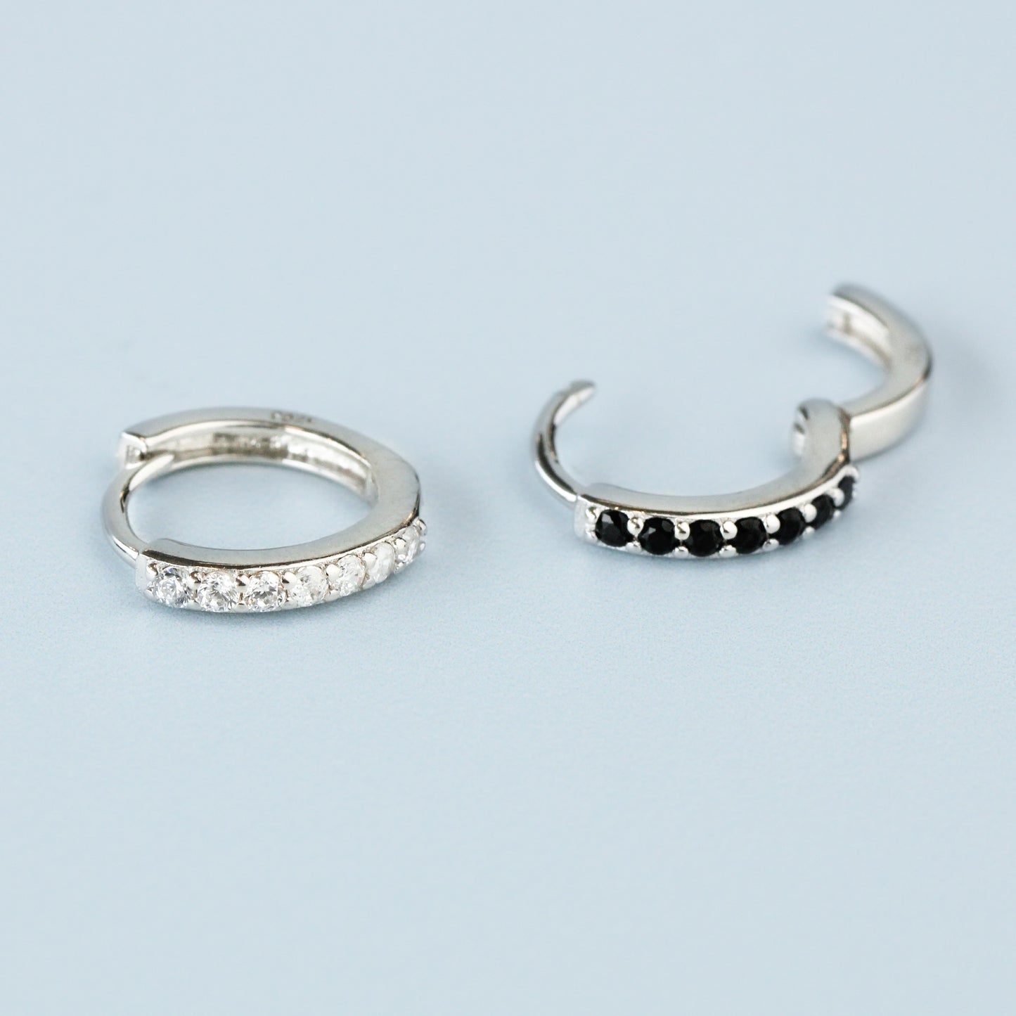 Black or White Crystal Hoop Earrings