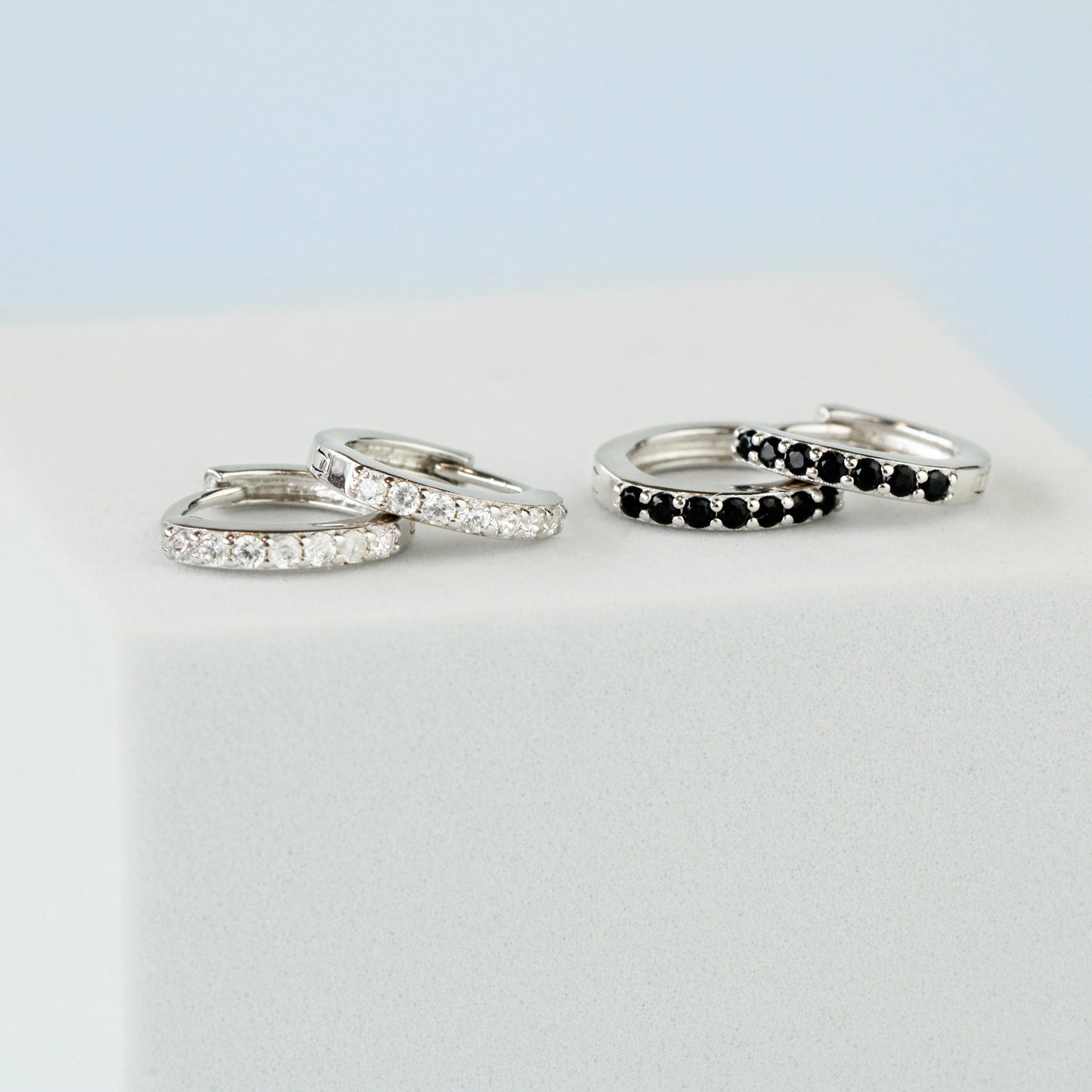 Black or White Crystal Hoop Earrings