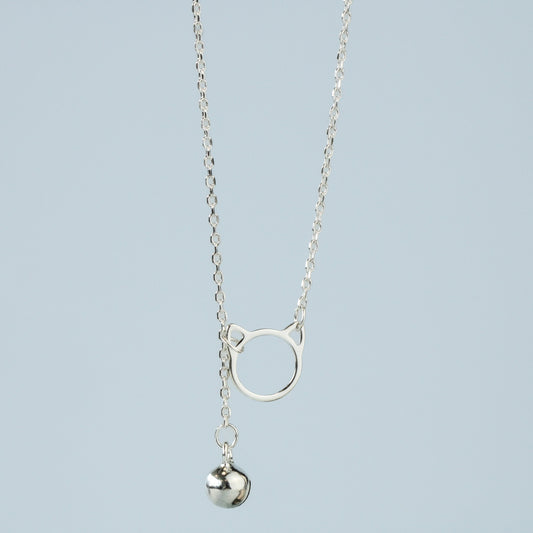 Cat Pendant Necklace with Hanging Bell