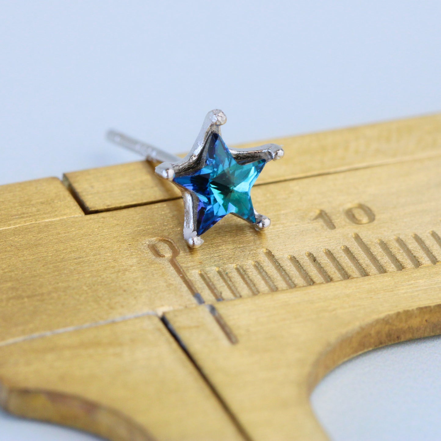 Blue Crystal Moon and Star Stud Earrings