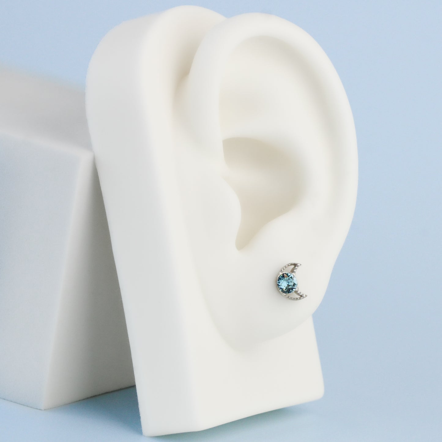 Blue Crystal Moon and Star Stud Earrings