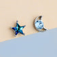 Blue Crystal Moon and Star Stud Earrings