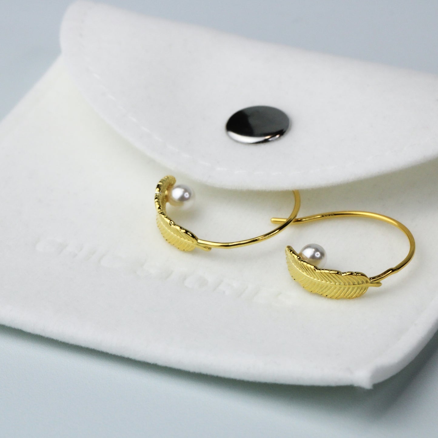 Feather and Pearl Open Hoop Earrings