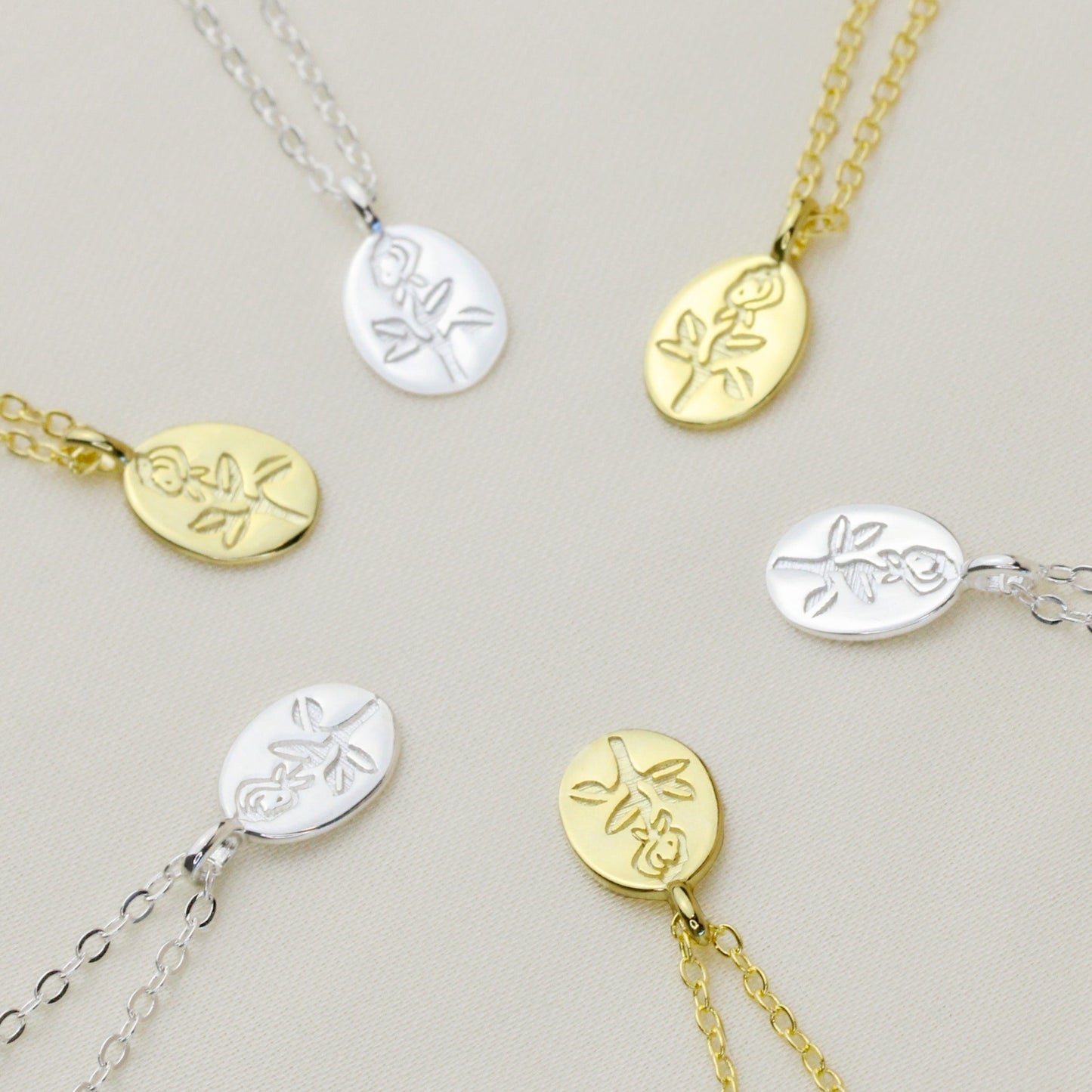 Engraved Rose Pendant Necklace