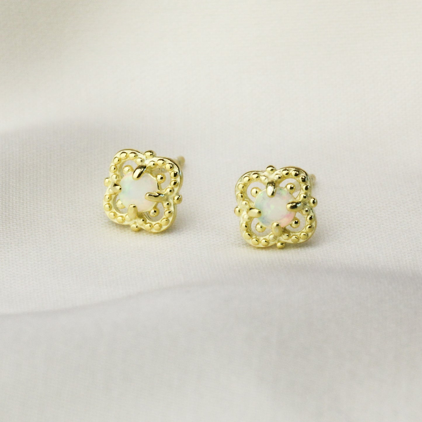 Faux Opal Gold Stud Earrings