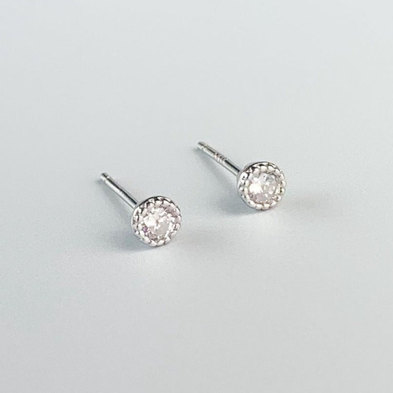 White Crystal Circle Stud Earrings