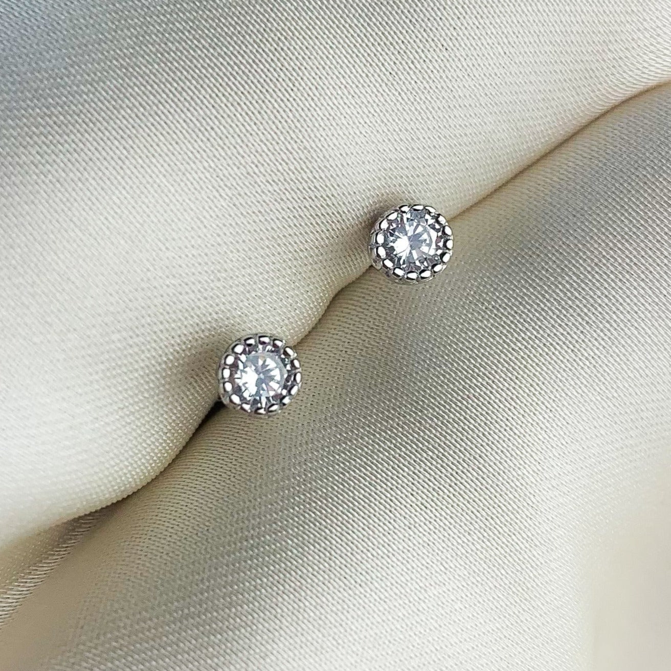 White Crystal Circle Stud Earrings