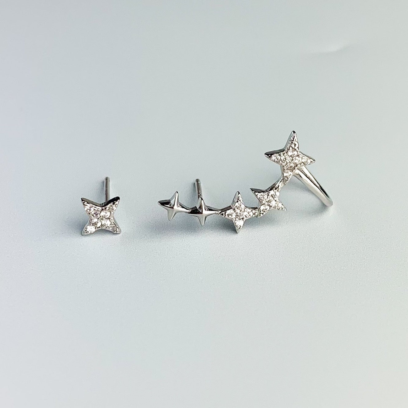 Crystal Star Earrings with Ear Cuff