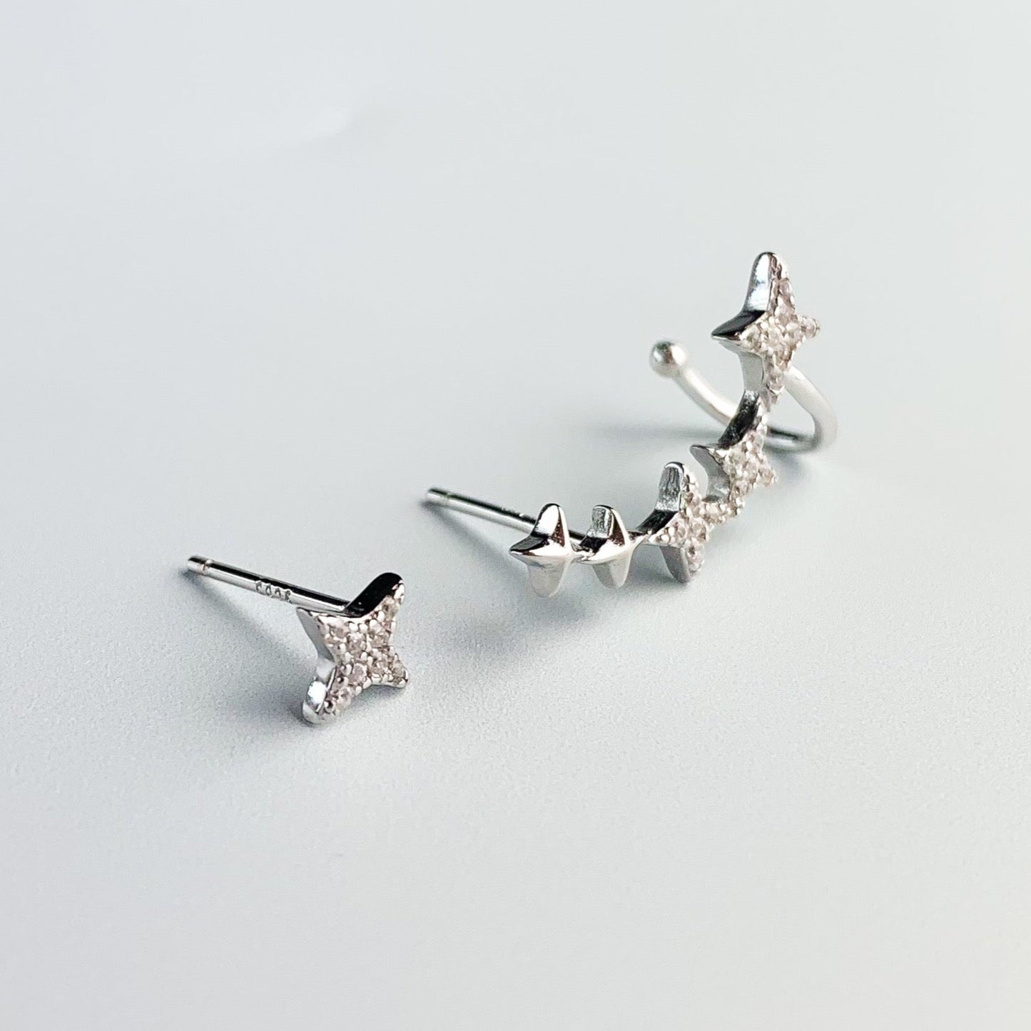 Crystal Star Earrings with Ear Cuff