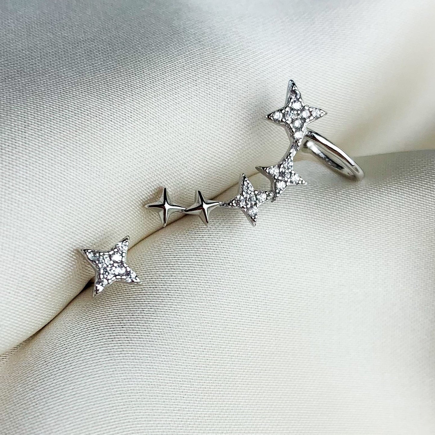 Crystal Star Earrings with Ear Cuff