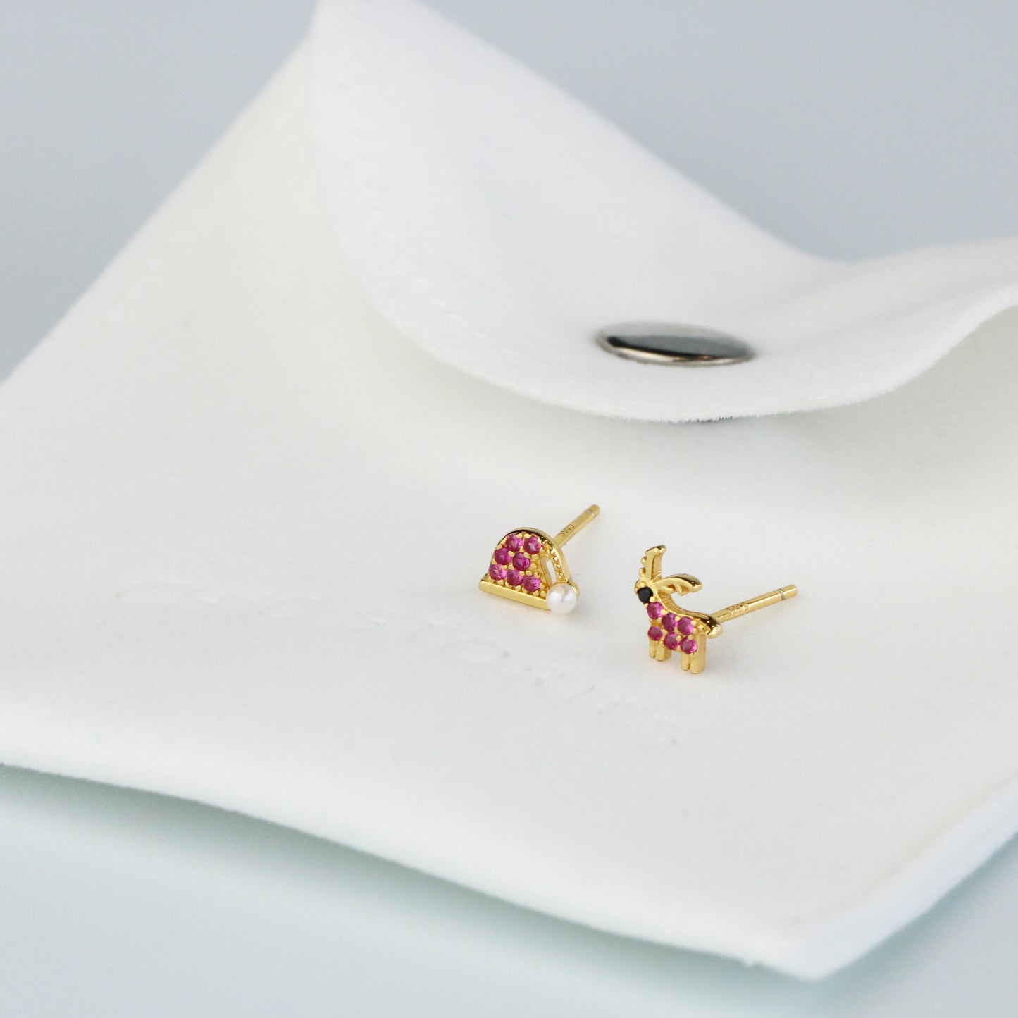 Gold Crystal Reindeer and Santa Hat Earrings