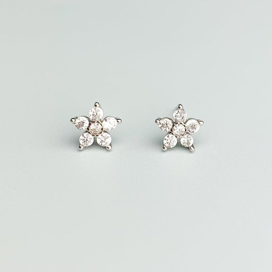 White Crystal Flower Stud Earrings
