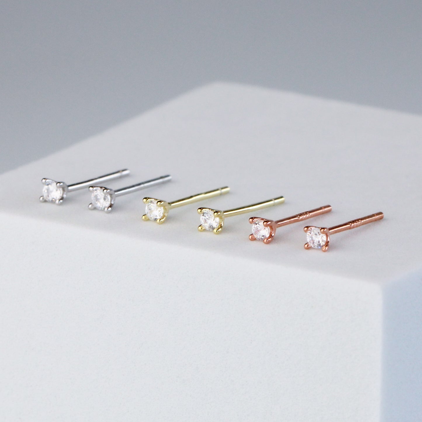 Tiny White Crystal Stud Earrings