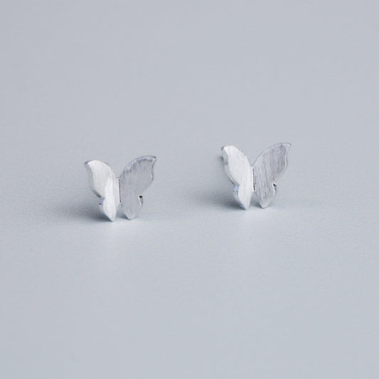 Brushed Silver Butterfly Stud Earrings