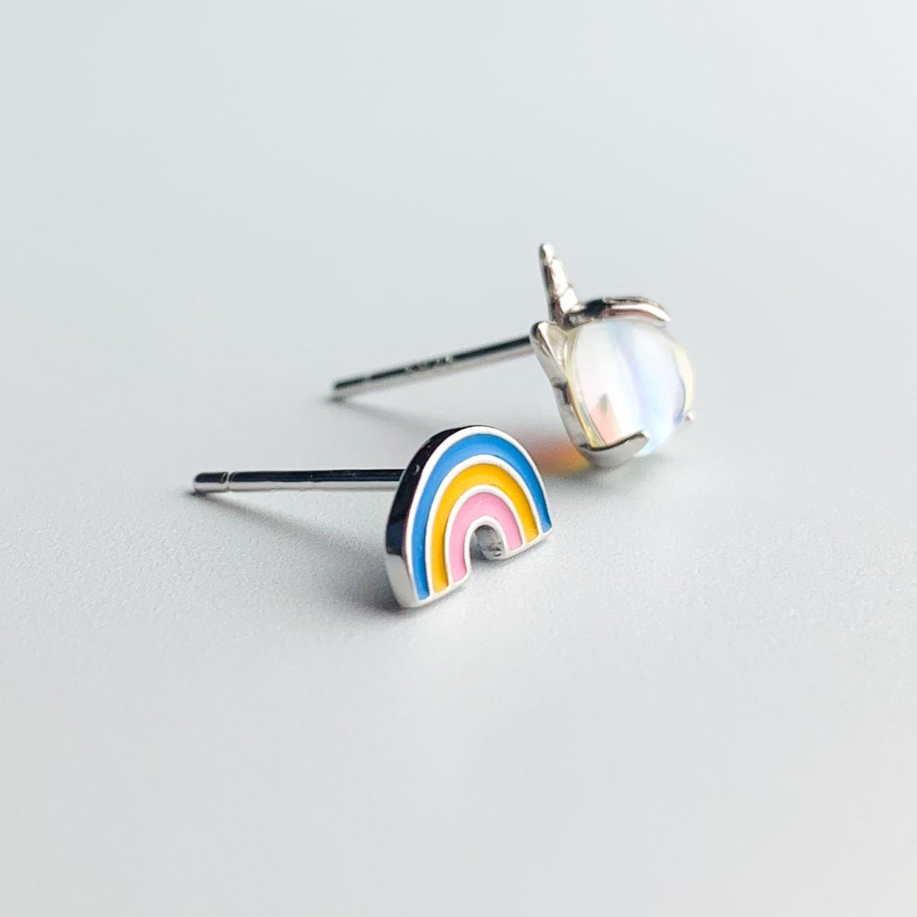 Asymmetrical Unicorn and Rainbow Stud Earrings