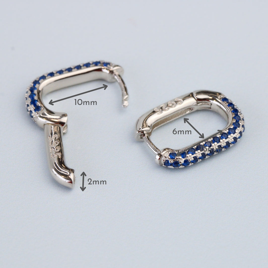 Blue or White Crystal Oval Hoop Earrings