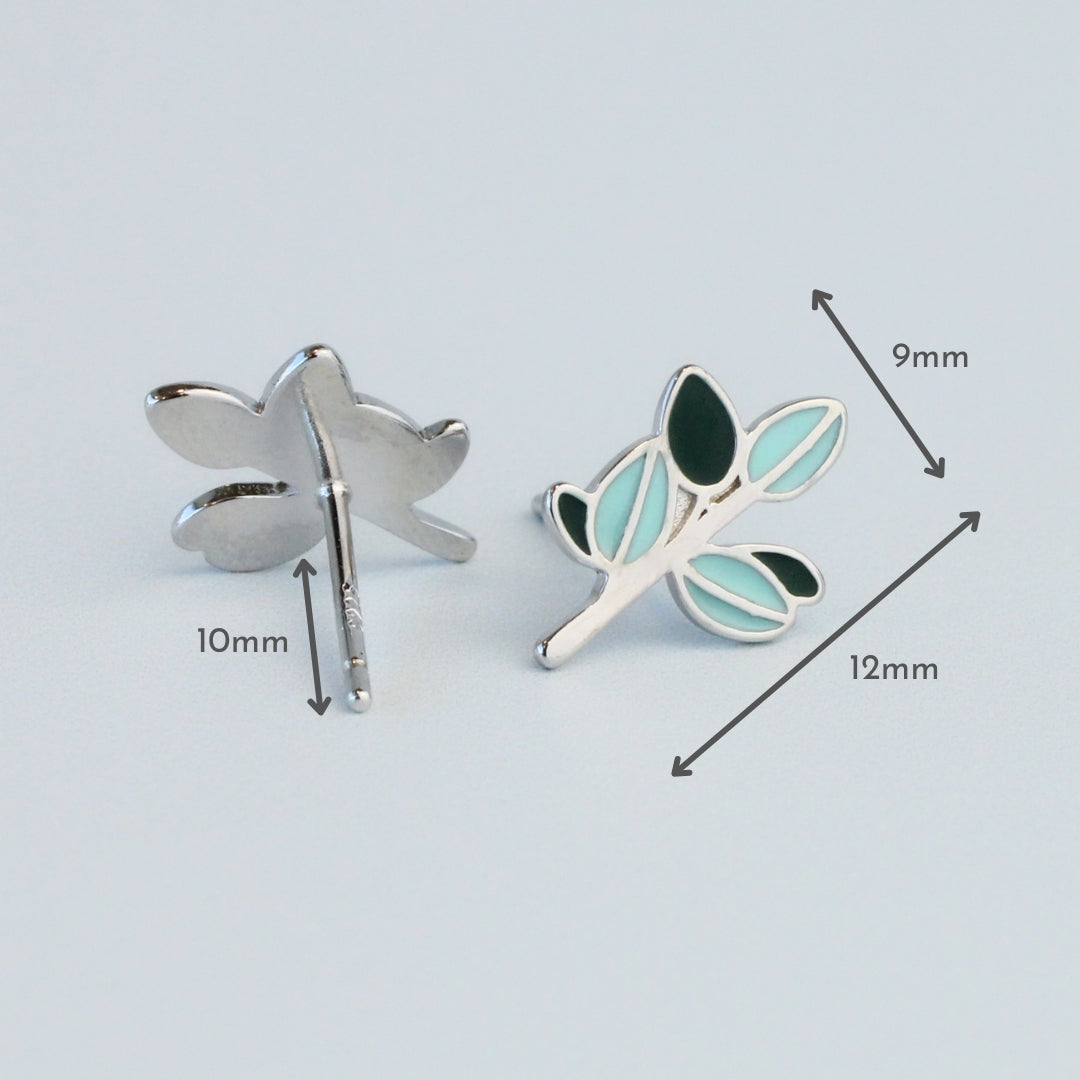 Blue Leaf Stud Earrings