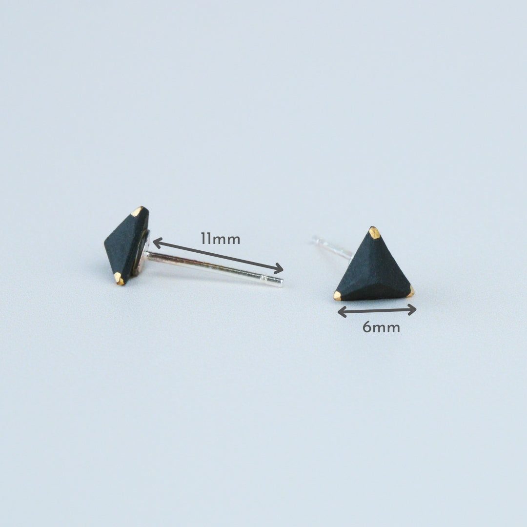 Black and Gold Triangle Stud Earrings