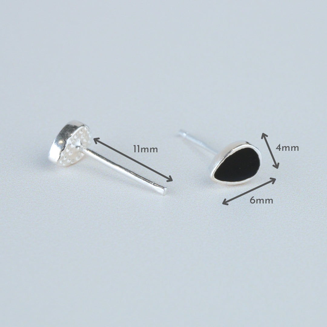 Black Teardrop Stud Earrings
