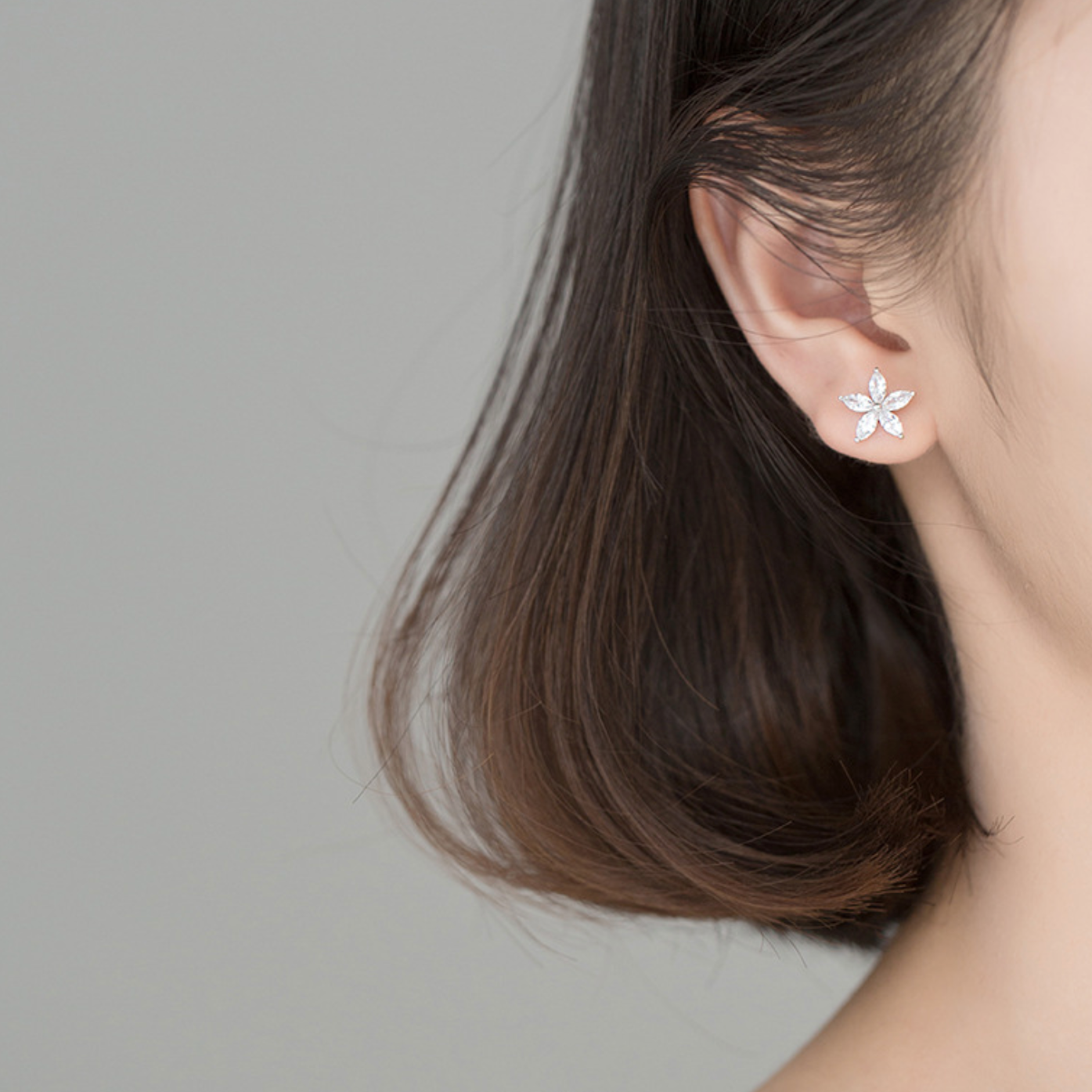 Crystal Flower Earrings With Ear Cuff