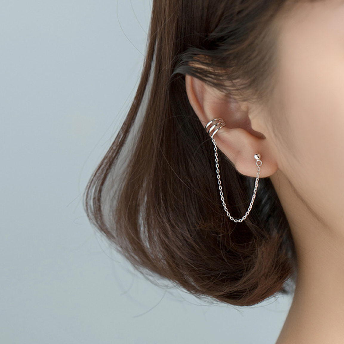 Chain Linked Ear Cuff and Ball Stud Earring