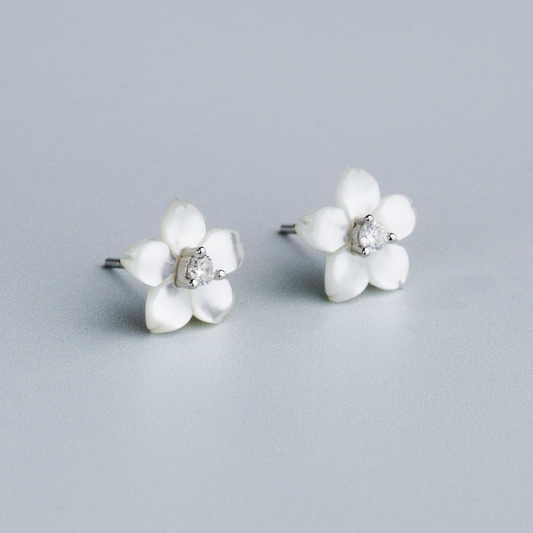 Mother of Pearl Effect Flower Stud Earrings