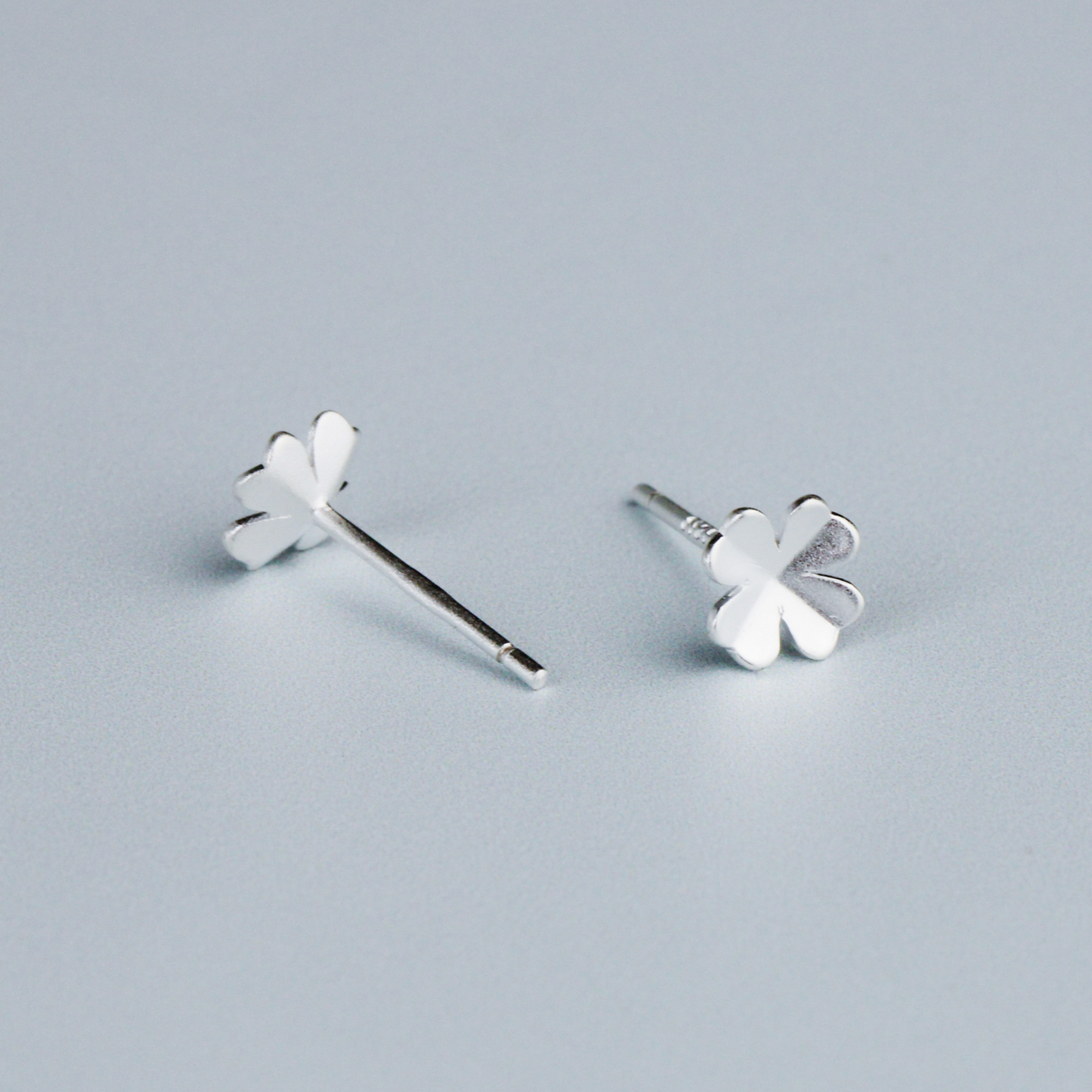 Brushed Silver Clover Studs