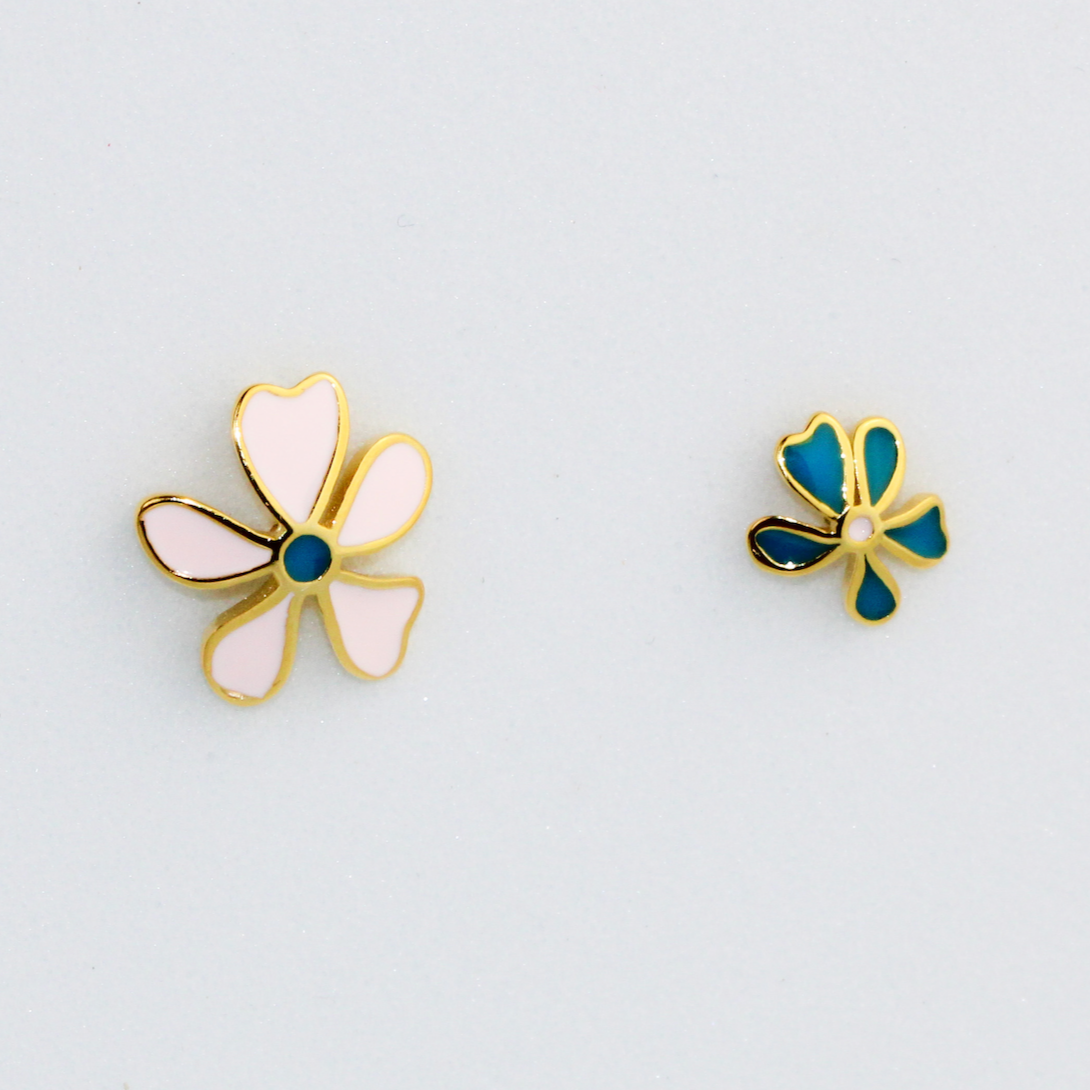 Asymmetrical Flower Stud Earrings
