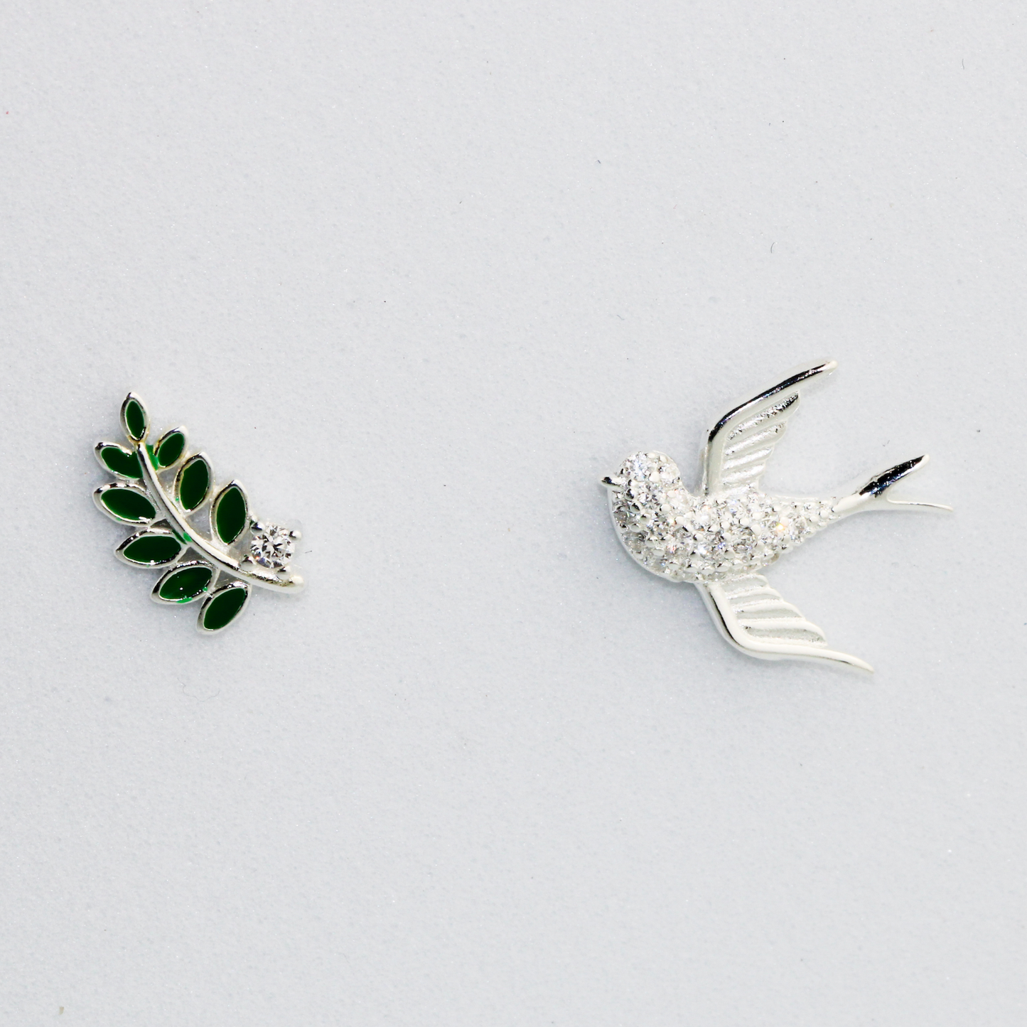 Crystal Detail Branch and Bird Stud Earrings