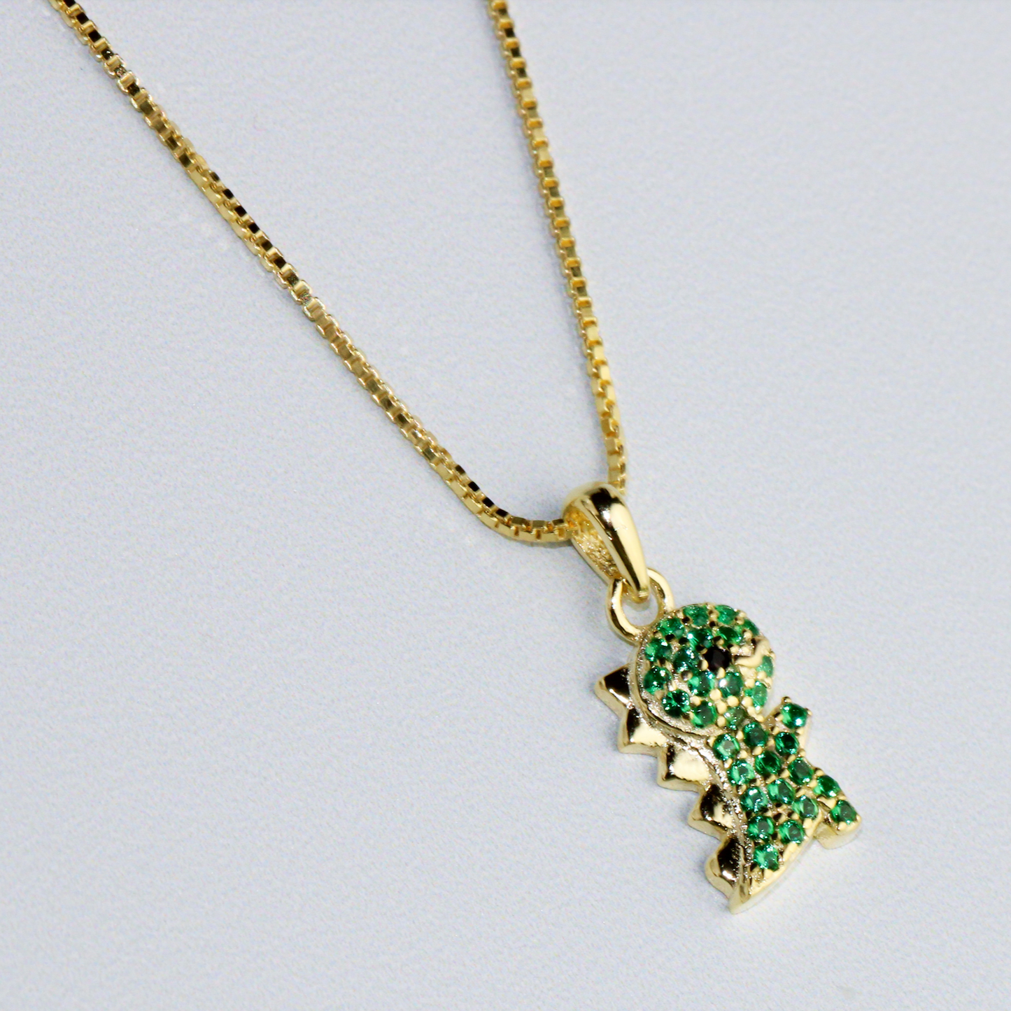 Sparkly Green Dinosaur Pendant Necklace