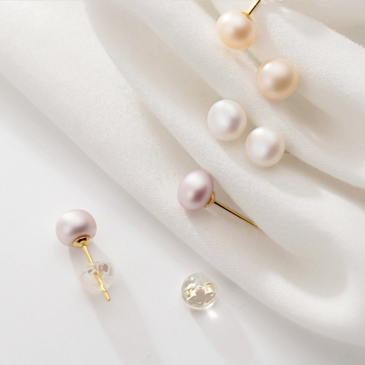 White, Champagne and Lilac Pearl Stud Earrings