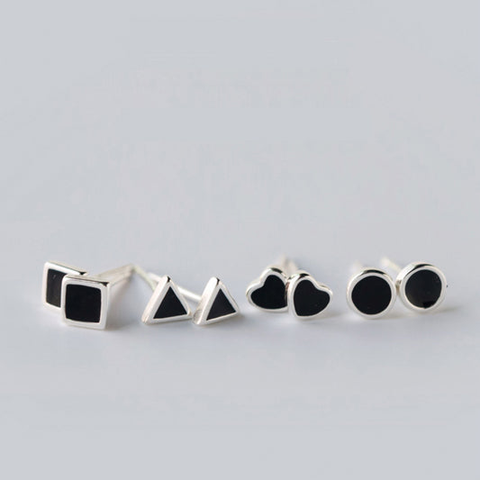 Tiny Black Geometric Stud Earrings